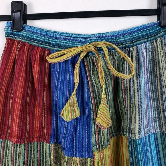 Jayli Hippie Short Mens L Festival Patchwork Striped Cargo Handmade Nepal - Picture 3 of 10